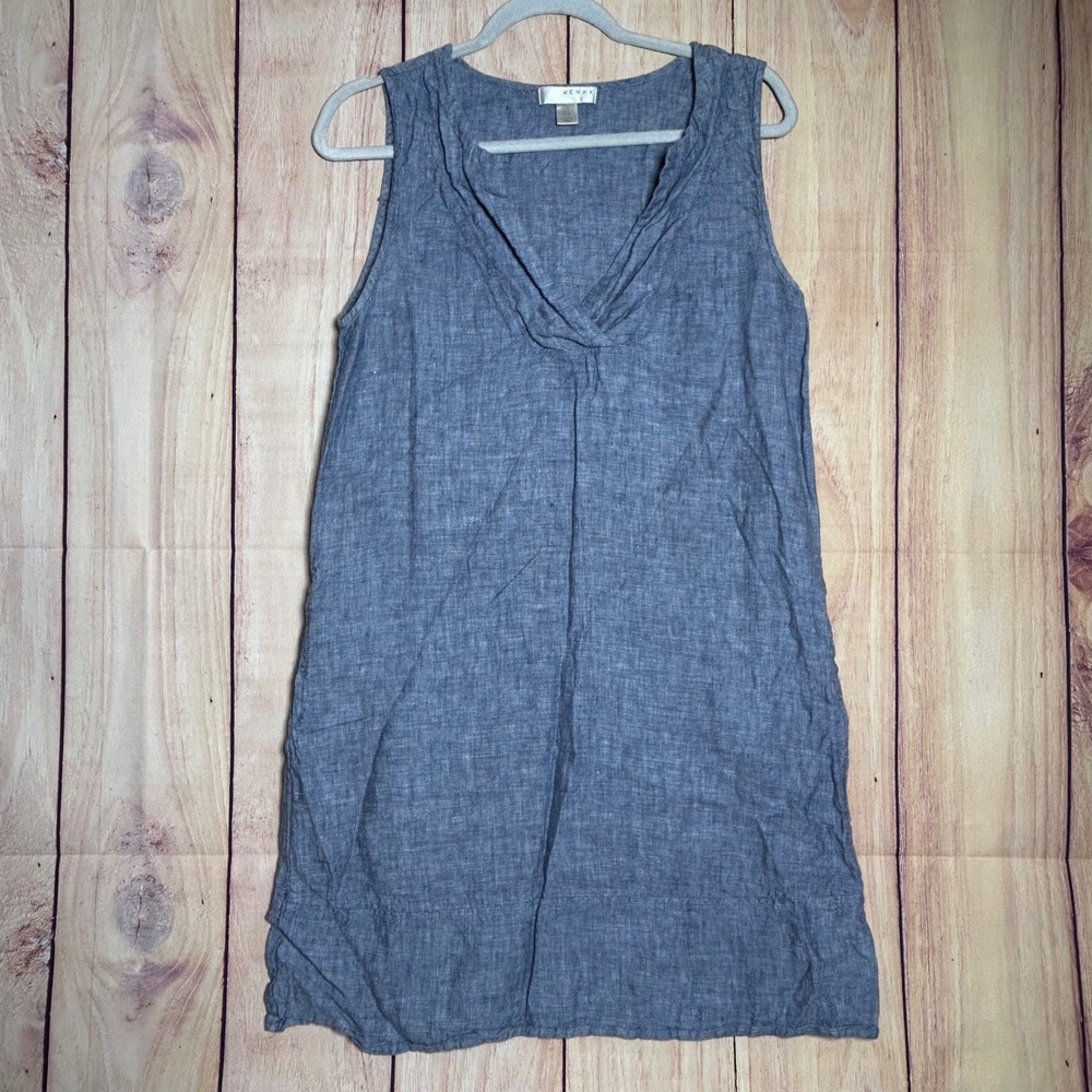 Kenar‎ Linen Shift Dress Womens 8 Blue Sleeveless V-Neck Coastal Lagenlook